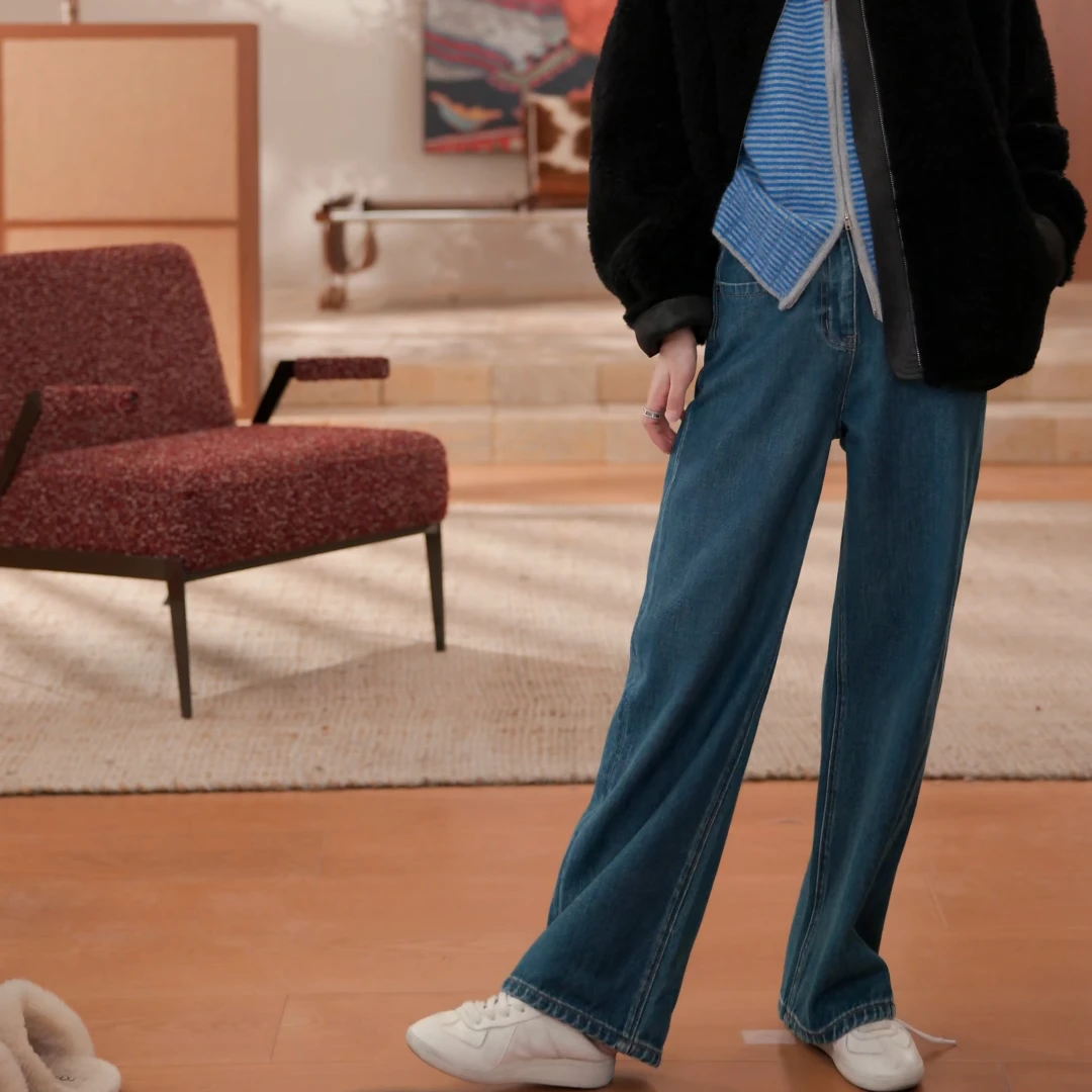 噢芬/小个子【神裤】莱赛尔磨毛高腰百搭显瘦阔腿裤521857