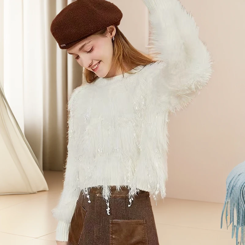 小个子春秋毛绒绒名媛风流梳上衣仙女风毛衣气质轻奢时尚宽松洋气