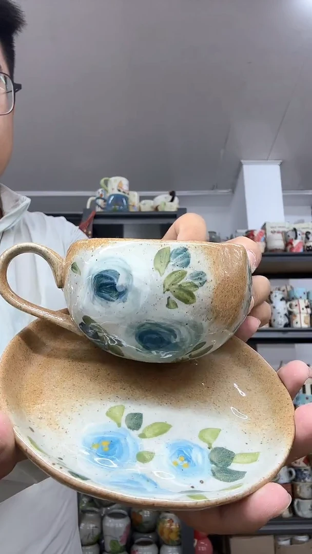 陶瓷咖啡杯白底深蓝