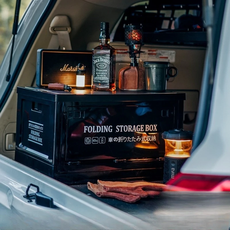 户外塑料露营复古木盖便携收纳箱汽车后备箱家用野营整理收纳神器