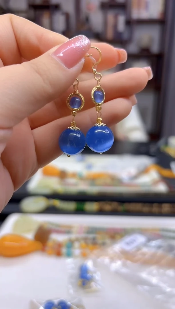 【闪购商品】碧玺猫眼耳饰14K金镶嵌E687