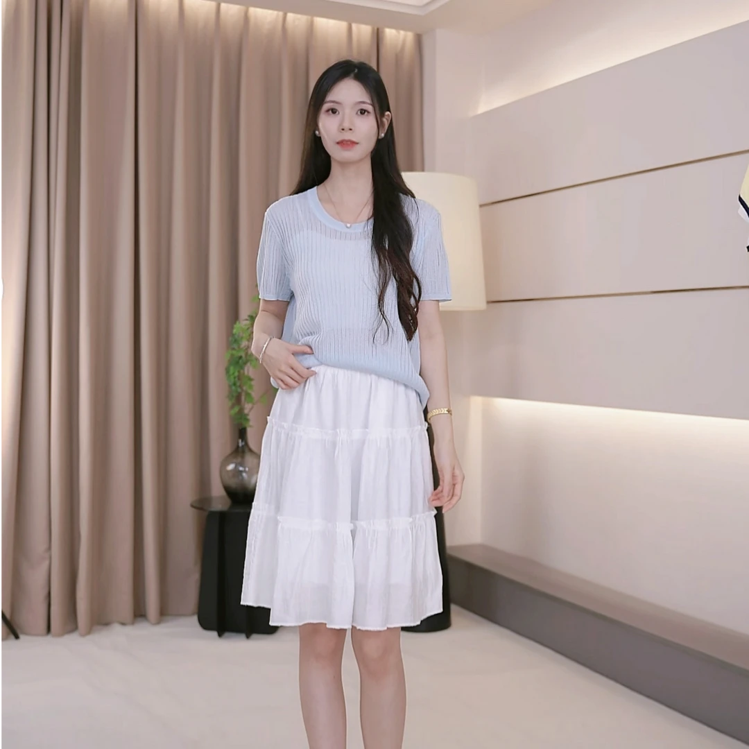 蛋糕五分花苞半身裙2025新款女高腰A字裙显瘦法式显瘦百搭温柔