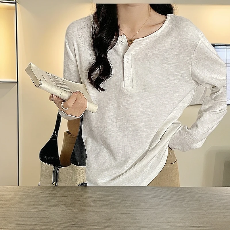 秋冬百搭长袖T恤女坑条打底衫上衣宽松显瘦内搭套头上衣大码女装