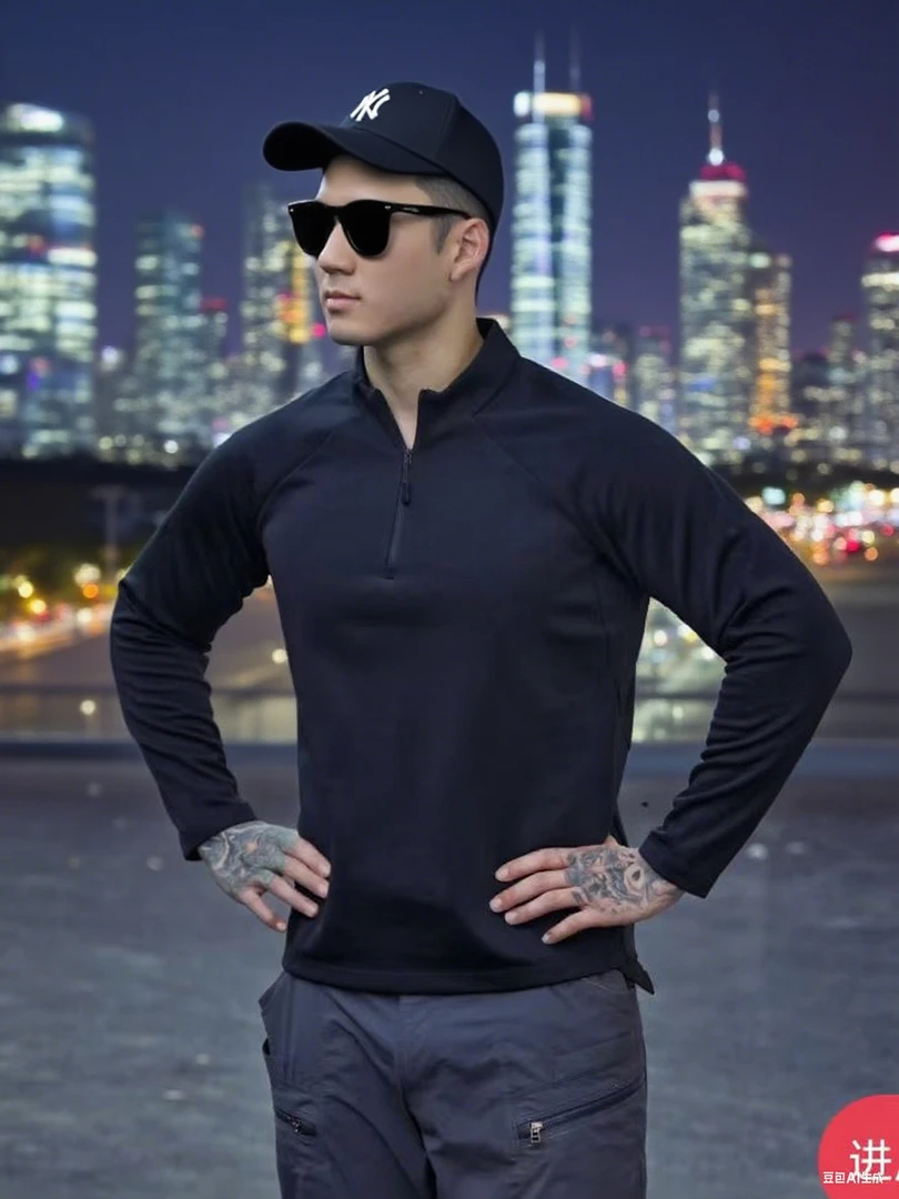 2025春秋冬320克插肩袖男保暖运动T恤秋冬户外运动半拉链立领