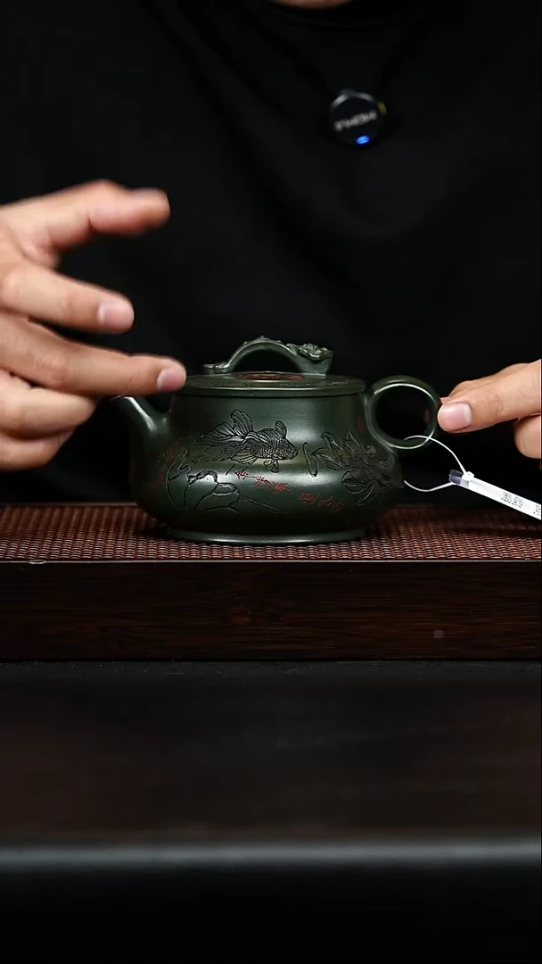 茶壶紫砂宜兴紫砂 如意潘壶 绿泥 谭青 h1983