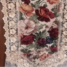 ZN102-76棉麻交织布【40*250】米白色百花齐放水溶边桌布茶几布