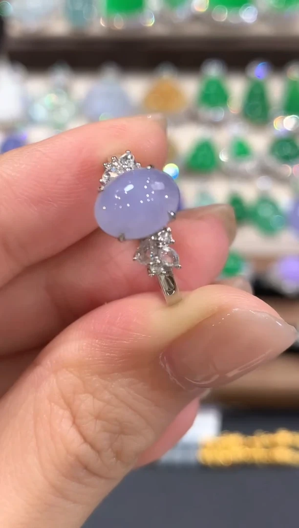 18K金镶嵌戒指翡翠q37紫货有色差