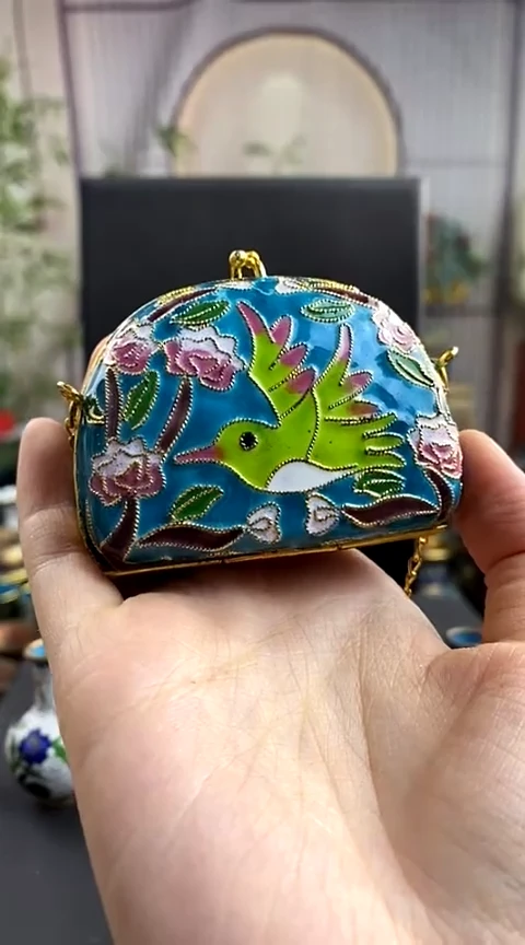 【闪购商品】非遗技艺 景泰蓝花鸟包浅蓝