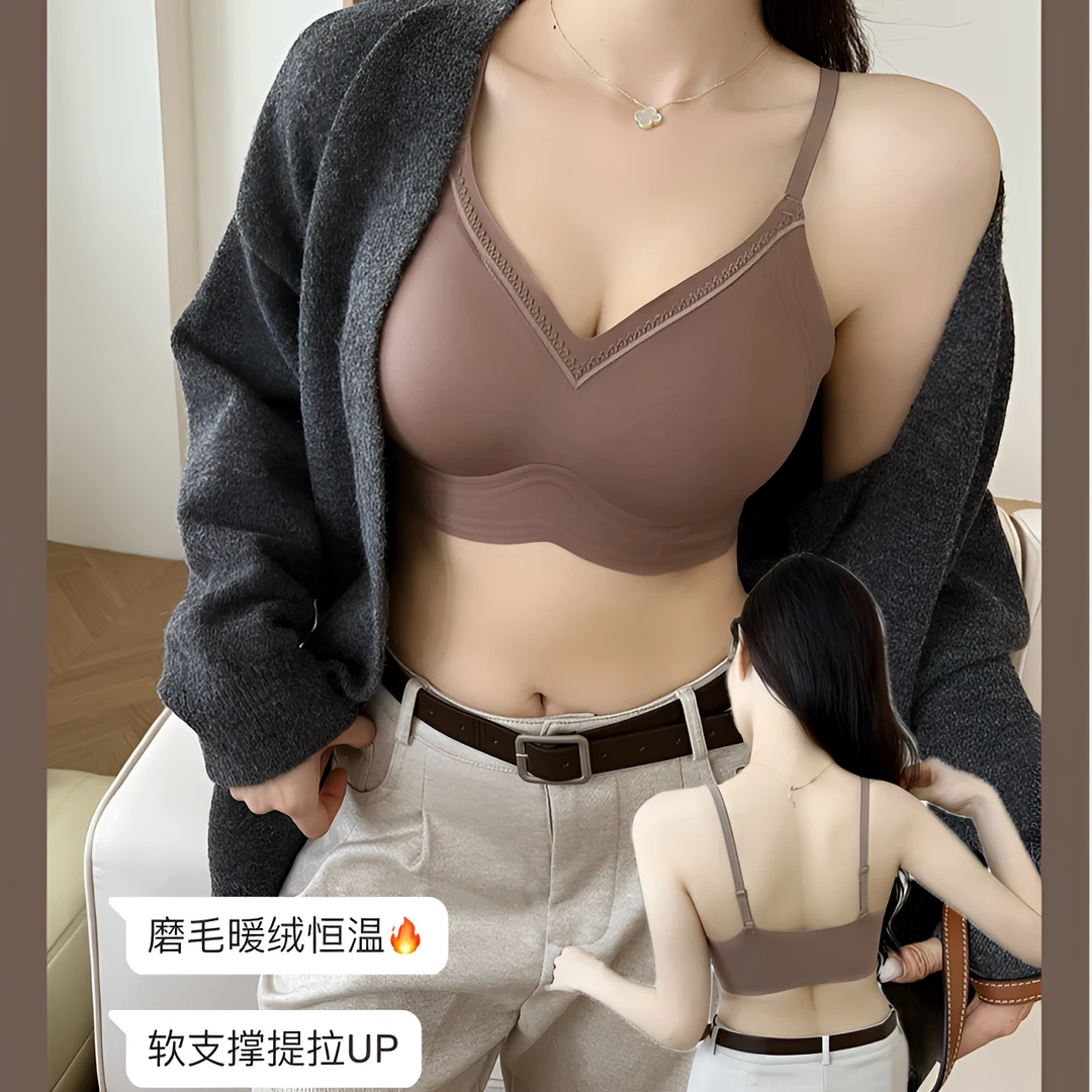 集雅岱秋冬季磨毛软绒内衣细肩带文胸舒适薄杯无痕粉底液内衣129