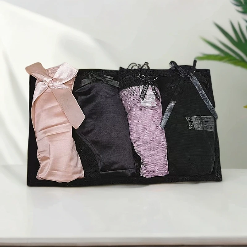 内裤女士组合蕾丝诱惑火辣绑带缎面清新棉挡三角裤裤衩性感内裤女