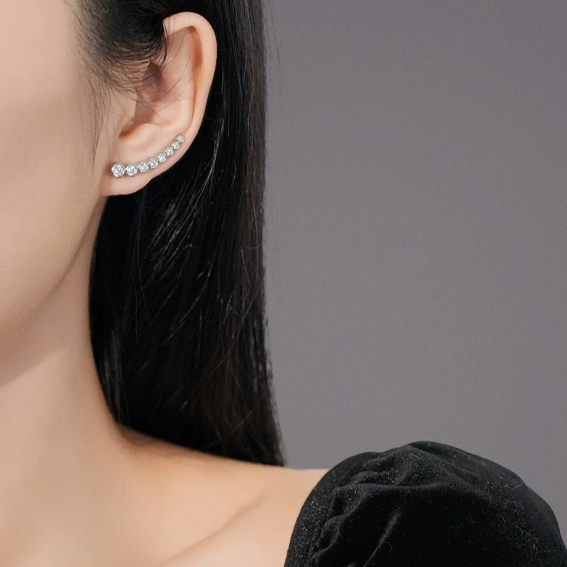 铜合金耳饰 925银针精致锆石一排耳环小众高级耳排式耳环女2025款