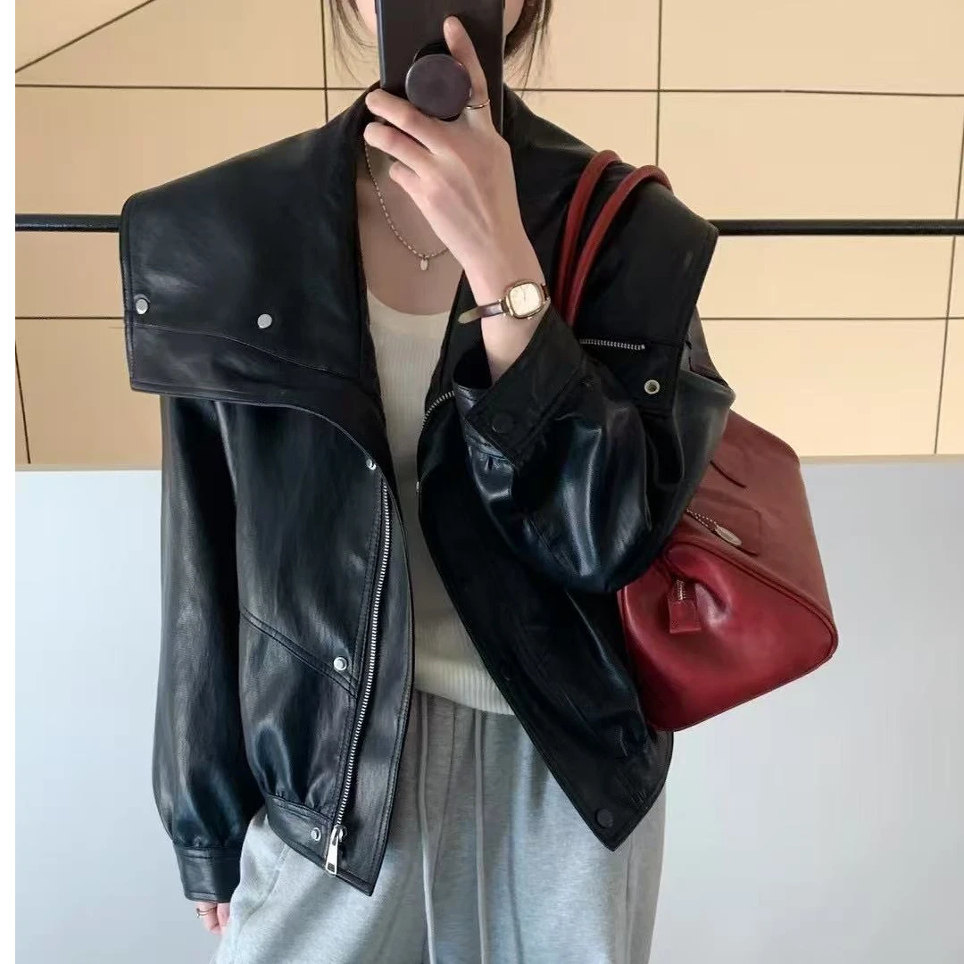 黑色机车皮衣外套女2025新款