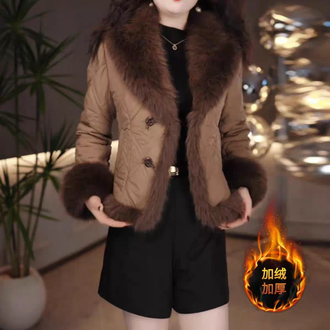 高品质时尚短款毛领棉服女2025冬季新款气质百搭修身加厚保暖外套