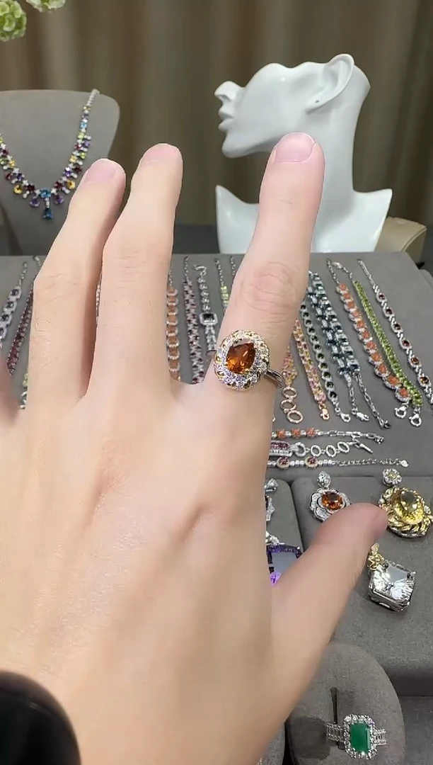 银S925镶嵌戒指黄晶9*7mm戒指高级款