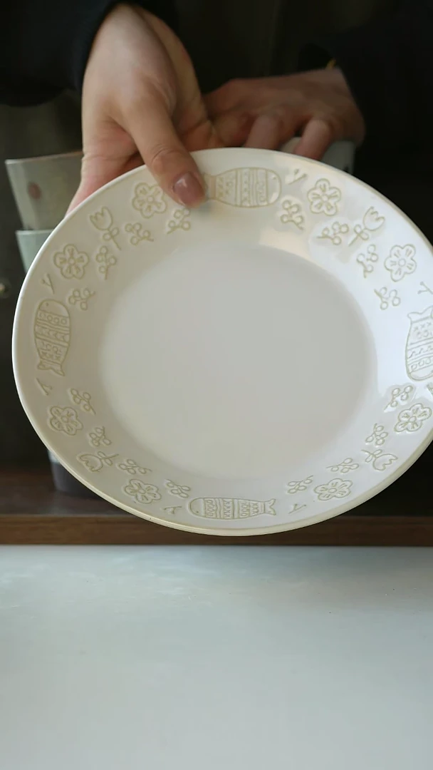 【闪购商品】陶瓷微瑕花和鱼21cm深盘@4-2@