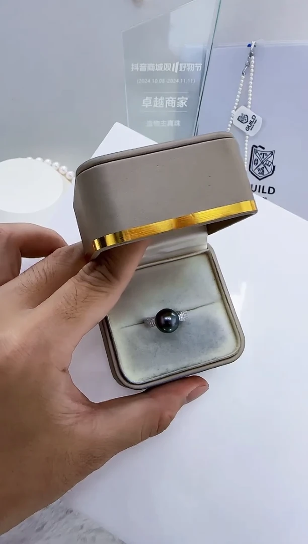 银S925镶嵌海水珍珠DA大溪地珍珠戒指10-11 y357