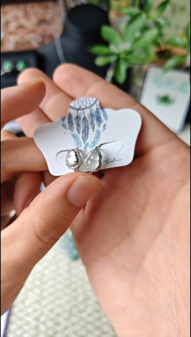 翡翠银S925镶嵌耳饰翡翠耳饰S925银镶嵌