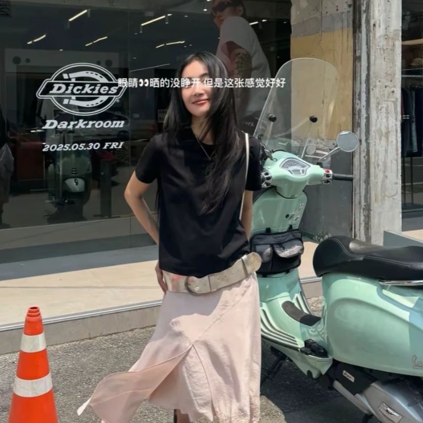 逸语IN choose u笑笑家2025夏季百搭款纯色短袖T恤显瘦上衣89811