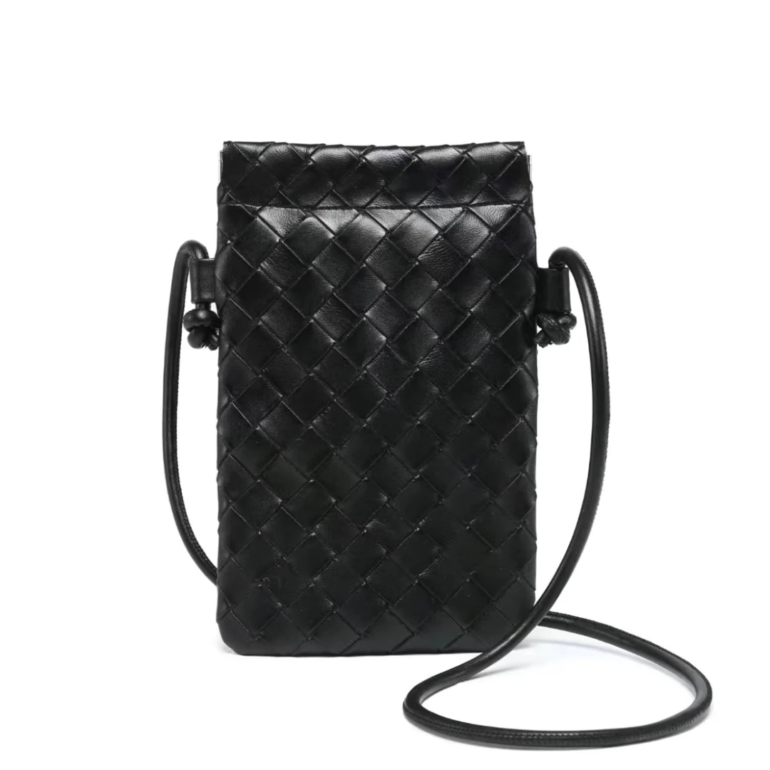 磁扣束口款斜跨竖款手机包编织便携单肩款格纹包包