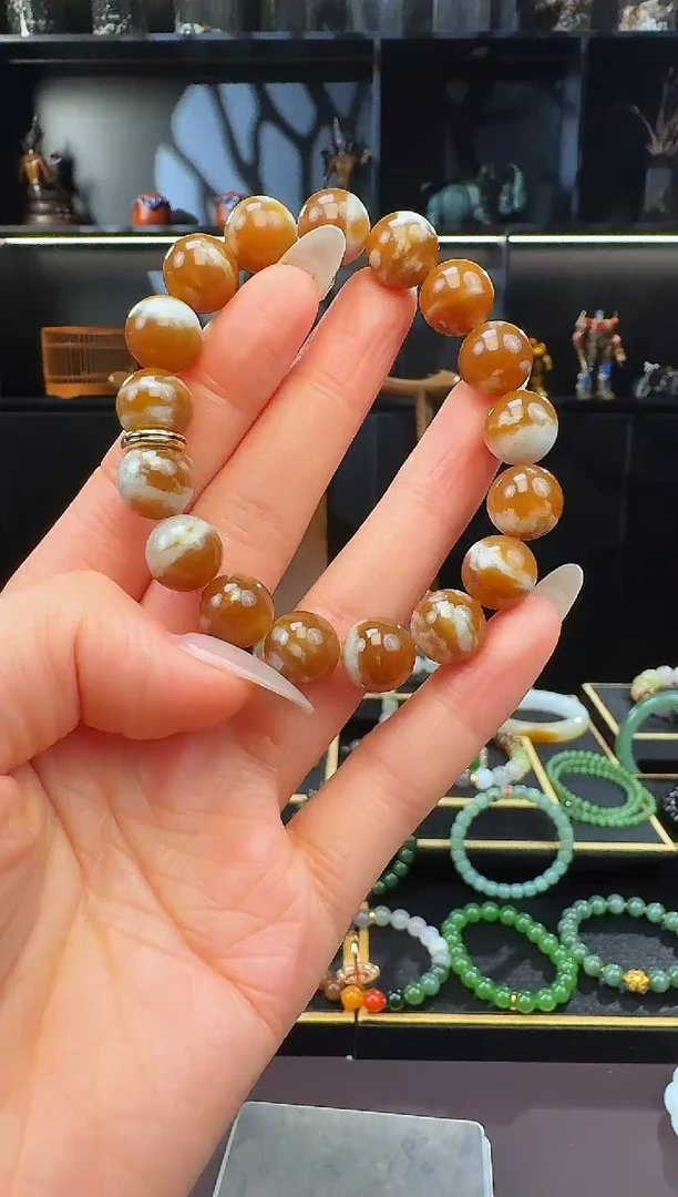 颈饰未镶嵌和田玉12mm糖圆珠手串