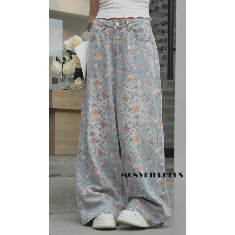 MoNvKiKiPlus2“小城夏天“大码微胖100%棉重工印花阔腿裤#A107