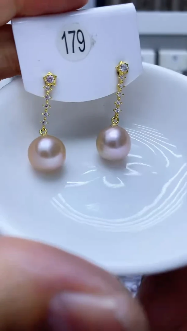 银S925镶嵌淡水珍珠耳饰179