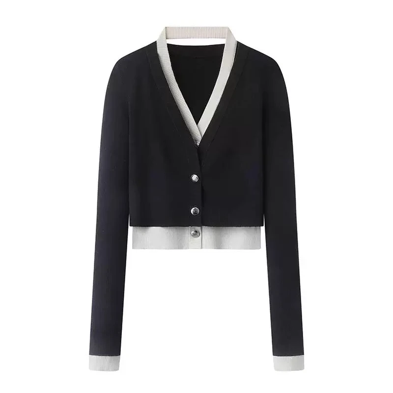 艾家商场同款艾家25年春款假两件时尚百搭针织衫8132