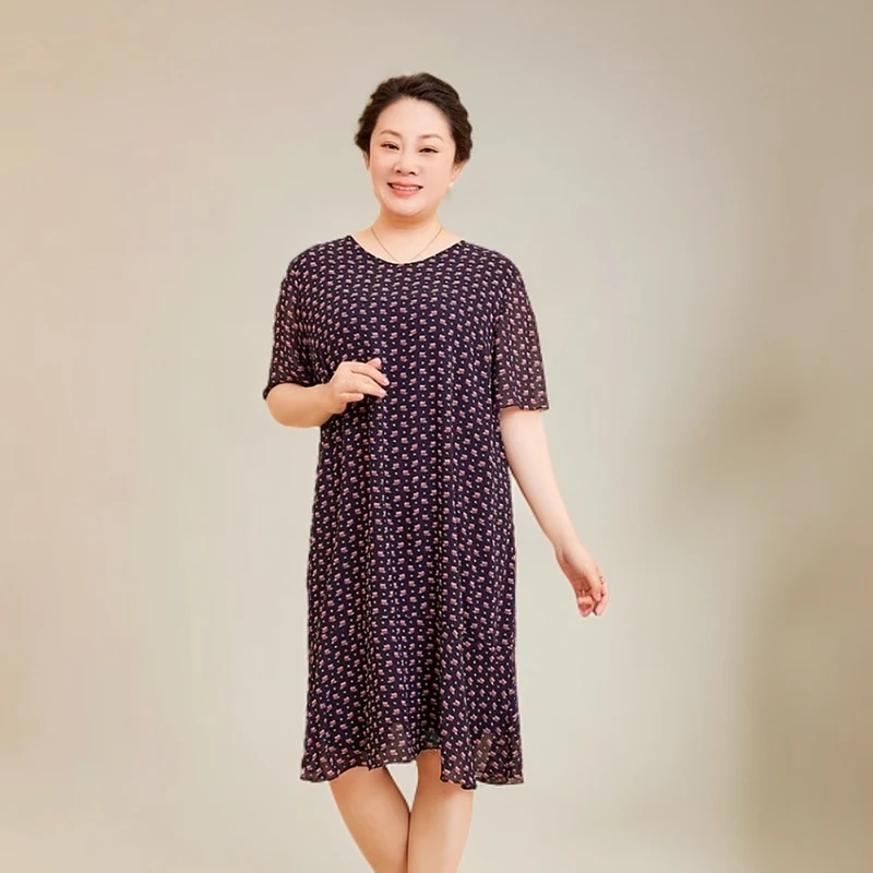 胖太太大码女装夏季新款V领卡通图案短袖中长连衣裙潮324203740