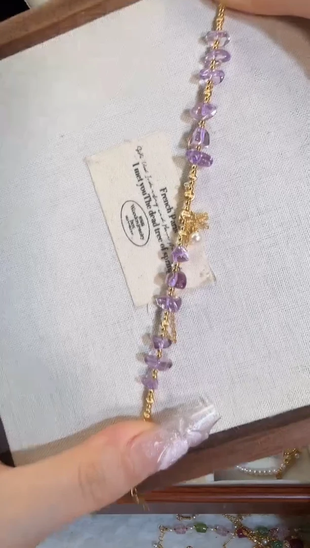 水晶手链银S925镶嵌随型紫水晶蝴蝶结