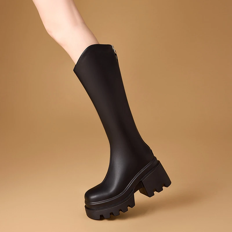 增高8.5cm马丁靴女2024春秋新款厚底复古中筒靴切尔西烟筒女靴子