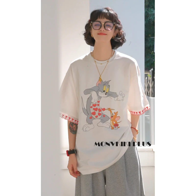 MoNvKiKiPlus5【说爱你】100%纯棉刺绣印花短袖T恤显瘦百搭减龄#E06