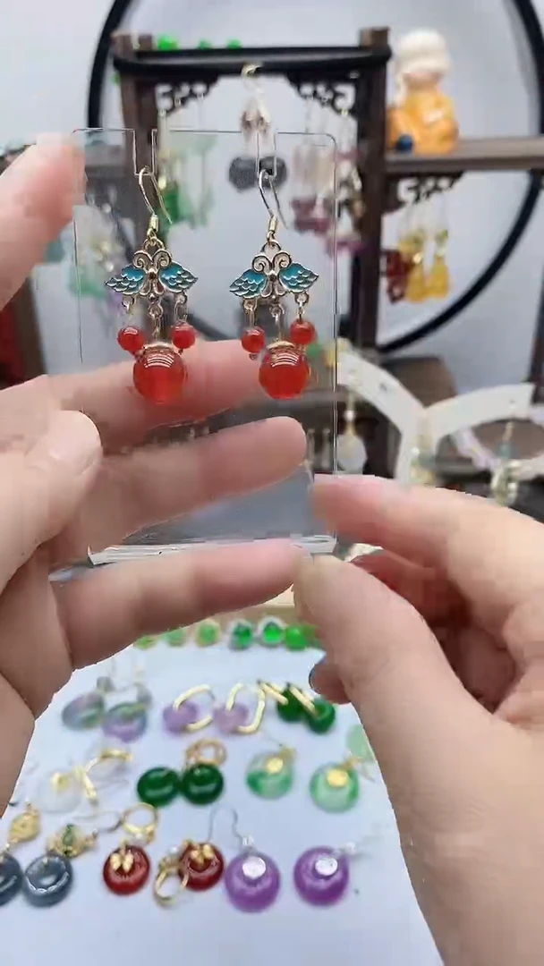 14K金镶嵌南红玛瑙耳饰132