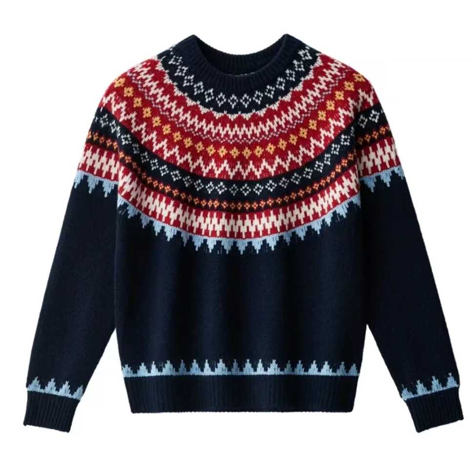 【夏川专属】-【外贸工厂】秋冬费尔岛系列100%羊毛针织衫-W516