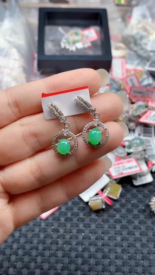 银S925镶嵌戒指翡翠天然A货缅甸翡翠