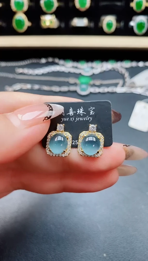 翡翠银S925镶嵌耳饰321321