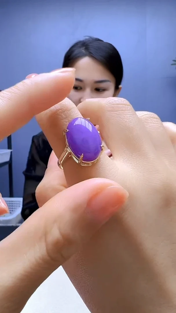 静柏甄选diy颈饰紫椭圆大蛋面戒指