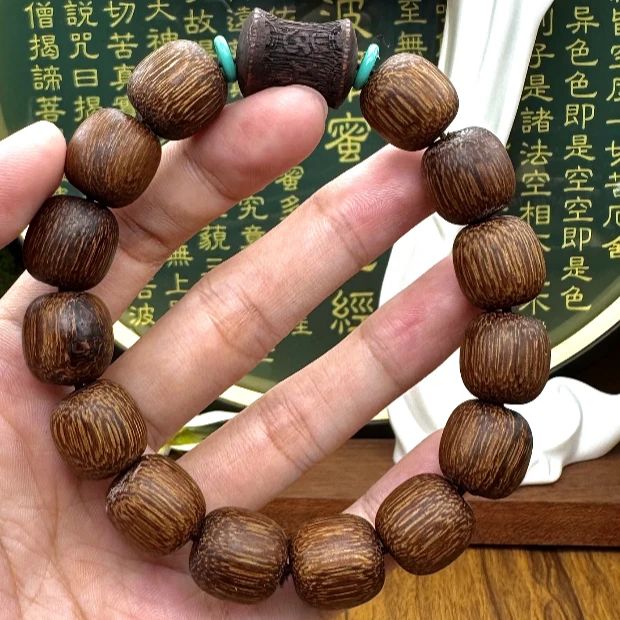 檀香木珠串1.5 檀香老型珠+六字真言手串