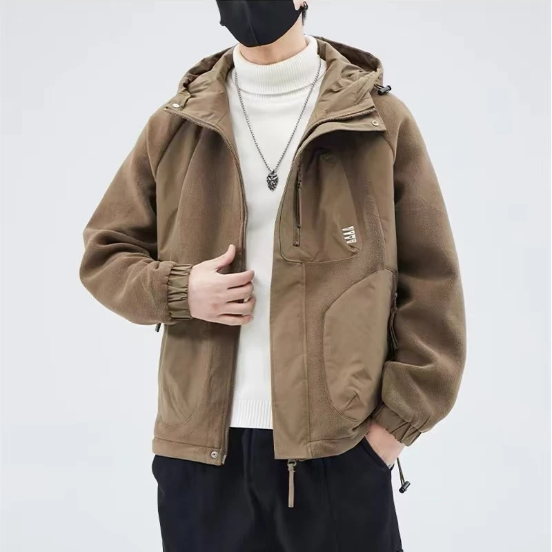 仓石一树加厚保暖工装外套男秋冬季潮牌宽松摇粒绒连帽夹克冲锋衣