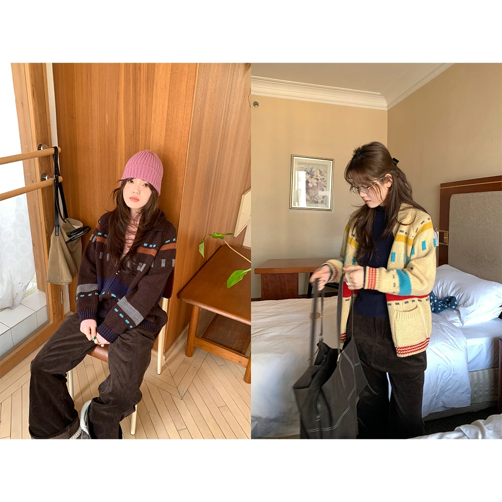 xxdeli香香的梨  慵懒风撞色拉链开衫秋冬圣诞针织外套女XL2074