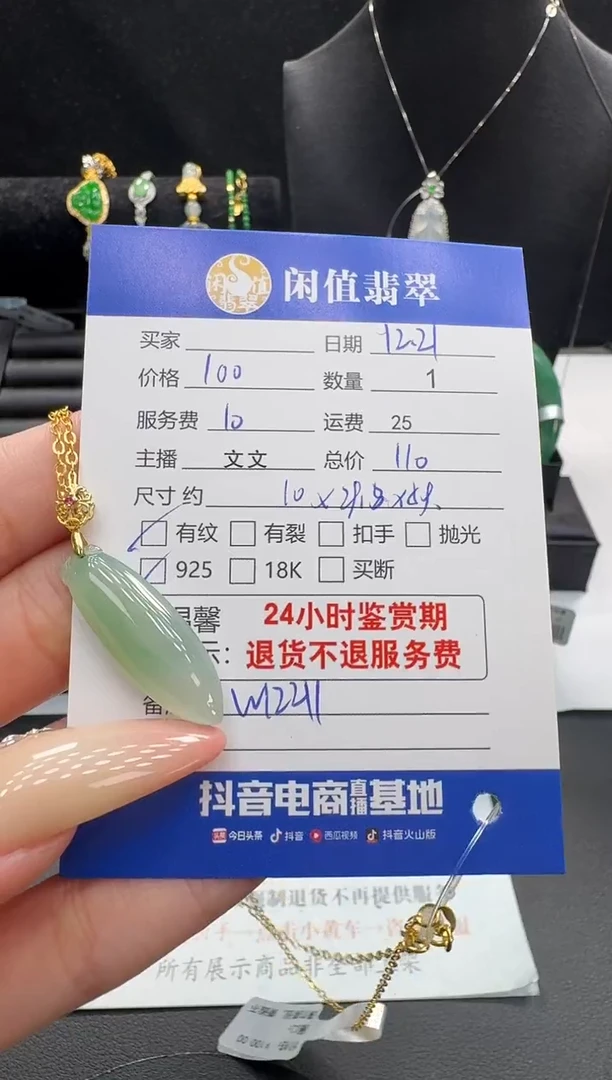 吊坠(赠链)银S925镶嵌翡翠翡翠项链