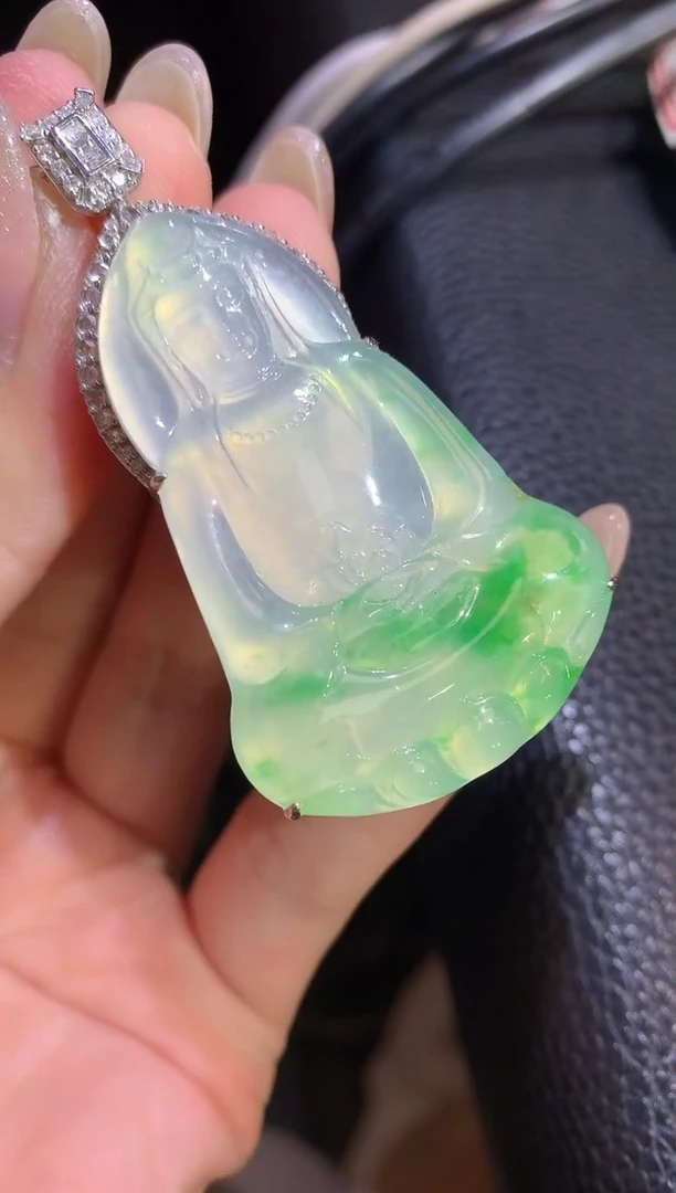 翡翠18K金镶嵌吊坠(不含链)103-观音（不含链扣