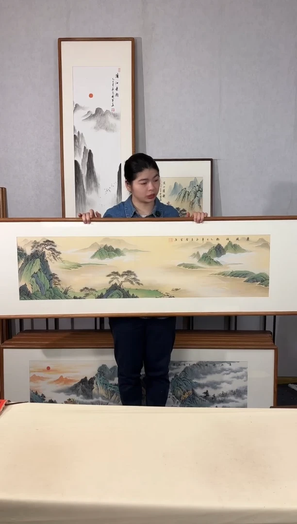 国画手绘*碧流闲钓*52*172cm带框发货