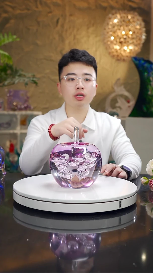 手工艺品琉璃叶*金紫苹果摆件