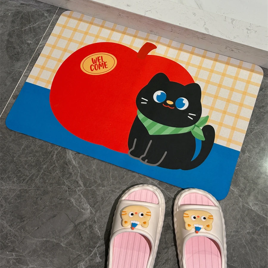 可爱苹果防滑地垫浴室2025新款卫生间门垫洗澡硅藻泥门口吸水脚垫