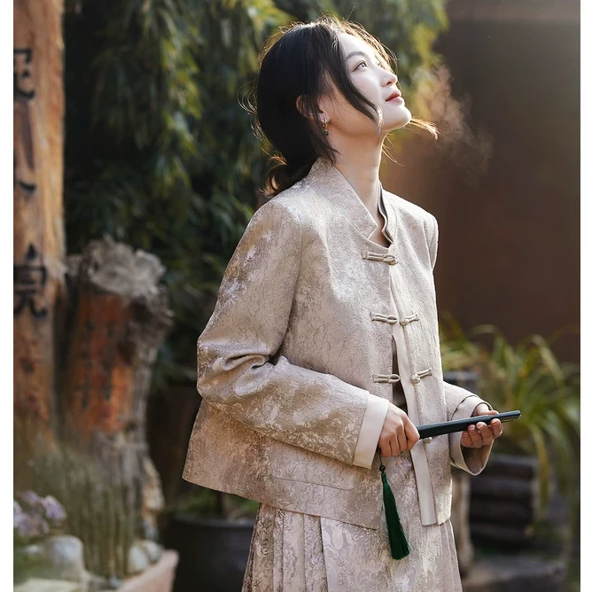 笑涵阁 东方韵浮雕提花短外套/马面裙新中式国风套装WTZ697166AL