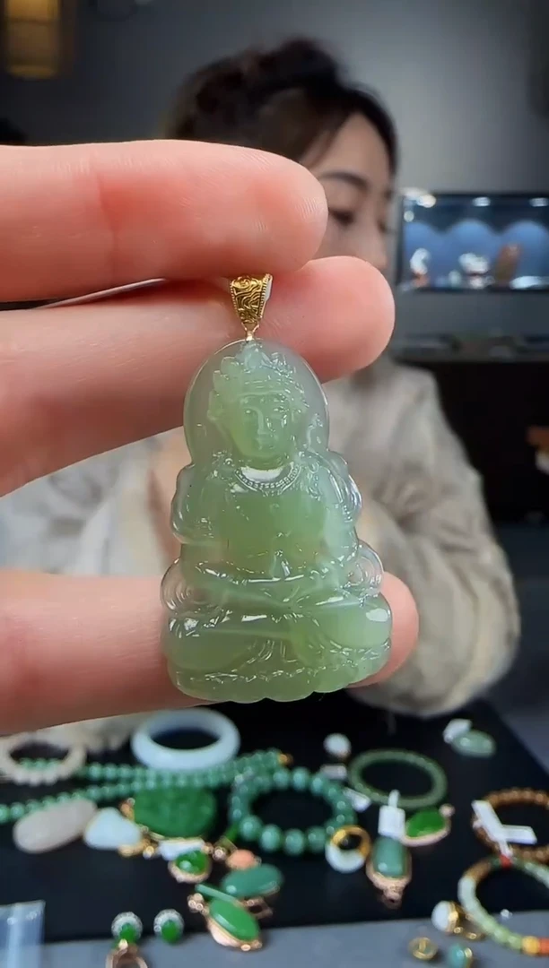 【闪购商品】和田玉吊坠(不含链)18K金镶嵌1
