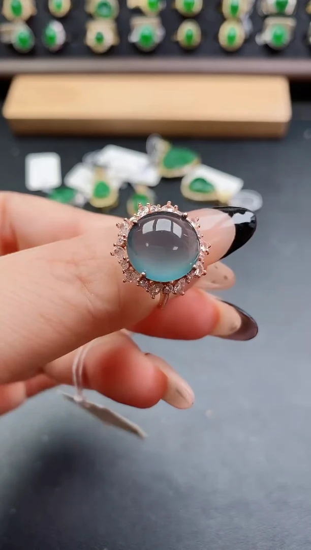 银S925镶嵌戒指翡翠1