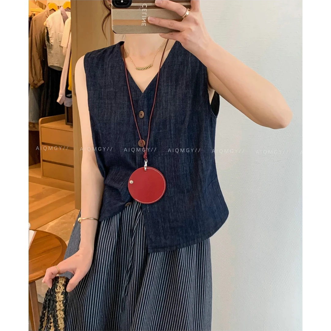 2025夏装新款流行复古女装时尚无袖牛仔马甲单穿外搭潮