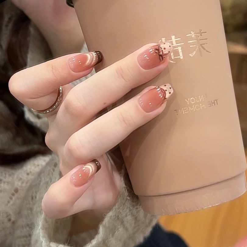 茉哉I专属【秋日芭蕾】纯手工定制美甲拆卸穿戴甲A4655