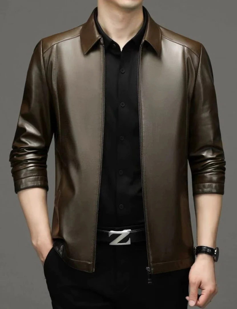 【5G皇冠-1】男士真皮皮衣 春秋新款中年商务休闲大码外套